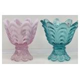 Marked Fenton Teal & Pink Drapery Candle Holders