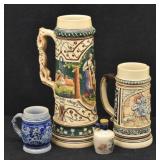 German Ceramic Steins & Mini Scotch Whiskey Jug