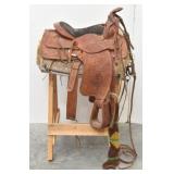 Tooled Western Saddle w/ Stand & Extras