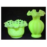 Custard Uranium Glass Melon Rib Vase & Basket ...