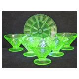 Uranium Depression Glass Sherbet Dishes & Plate