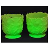 (2) Fenton Frosted Lime Sherbet Uranium Glass ...