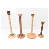 (4) Signed Blue Wing Mountain Turned Candlesticks