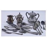 Antique Nickel Silver & Plated  Flatware & Creamer