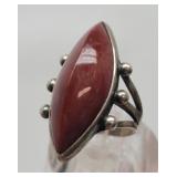 Navajo Good Luck Swastika Sterling & Coral Ring