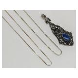 Art Deco .925 Sterling Lapis Lazuli Pendant & 2...