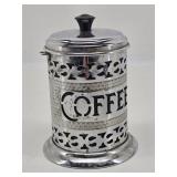VTG Silver Plate Coffee Canister Cobalt Blue Liner