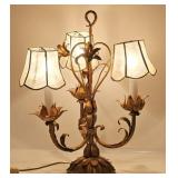 Hollywood Regency Capiz Gilt Candelabra Table Lamp