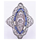 Art Deco Platinum, Diamond & Sapphire Ring