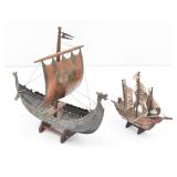 (2) Viking Decor War Ships,  Largest is Cast Brass