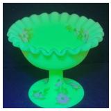 Fenton Frosted Custard Uranium Glass Signed ...