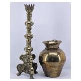 Hand Crafted Brass Vase & Heavy Brass Candle Stand