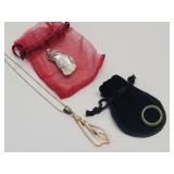 Sterling Shell Necklace, Pearl Pendant & Jade Ring
