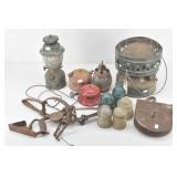 Antique Lantern Parts,  Insulators, Pulley. Trap