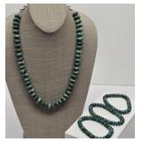 African Turquoise Bead Necklace & 3 Bracelets