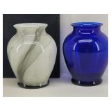(2) Glass Bouquet Vases: Smoky Gray Swirl &