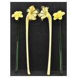 (4) Handblown Glass Flower Stems Long
