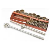 Sockets, Ratchet, Breaker Bar, Metal Tray