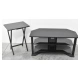 Modern TV Stand Black Glass Shelves & TV Tray