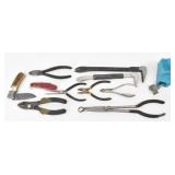 Lot of: Pliers, Snips, Folding Knife & Pry Bars