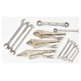 Lot of: Locking, Open End & Combination Pliers