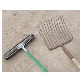 Antique Primitive Manure Fork & Push Broom