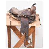 Old Rustic Tooled Leather Western Saddle