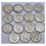 (15) 1967-1969 Kennedy 40% Silver Half Dollars