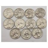(11) 1946-1964 Washington 90% Silver Quarters