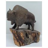 Hand-Carved Iron Wood American Buffalo Bison