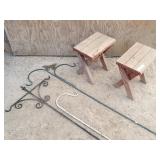 (2) X-Frame Wood Stools, 2 Decorative Shepherd ...