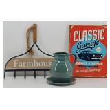 Decor: Farmhouse Rake Hook , Classic Garage Sign +