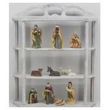 Porcelain Nativity Scene & 3 Tiered Wall Shelf