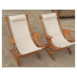 (2) Folding Wooden Sling Deck Chairs