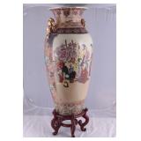 Vintage 36" Satsuma Vase Gold Frog Handles Asian