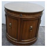 Round Storage Side End Table w/ Lion Head Pulls