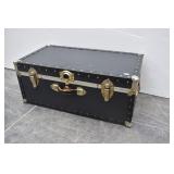 Black Flat Top Steamer Trunk with Leather Handles