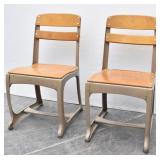 Pair of  Metal & Wood Child Size School Chairs