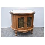 Round Drum Storage End Table w/ Marble Top