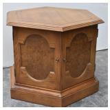 Hexagon Storage Side Table w/Burl Wood Doors