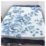 Korean Mink Soft Plush Blue Floral Blanket