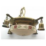 Art Nouveau Painted Globe Brass Chandelier