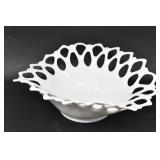 White Milk Glass Lattice Serving Bowl