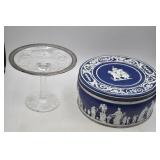 Beautiful Etched Glass Pedestal Candy Dish Plus