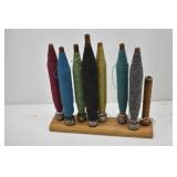 (7) Wooden Yarn/Quill Bobbins w/Holder