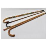 (3) Wood Canes 1-Painted Mexico Plus