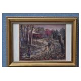 Going Fishing Print in Gold Frame