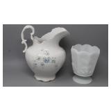 Pope Gosser Ceramic Water Pitcher Blue Floral &