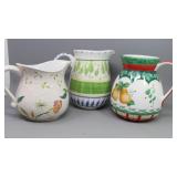 (3) Ceramic Pitchers Fruit & Floral