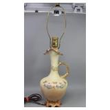 Ornate Porcelain Pitcher Style Lamp Hand Painted